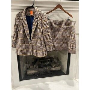 ModCloth Multicolor Houndstooth Plaid Tweed Blazer and Skirt SET Plus Size 3XL